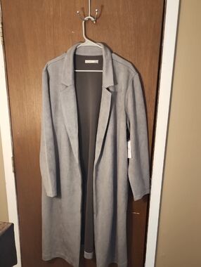 Gray Open-Front Longline Faux Suede Blazer